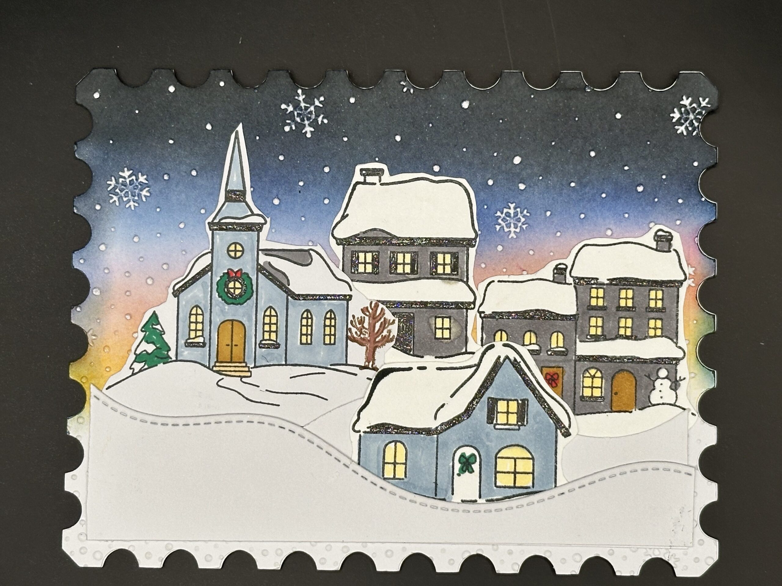 How To Create this Lovely Yuletide Village Stamp Postcard!